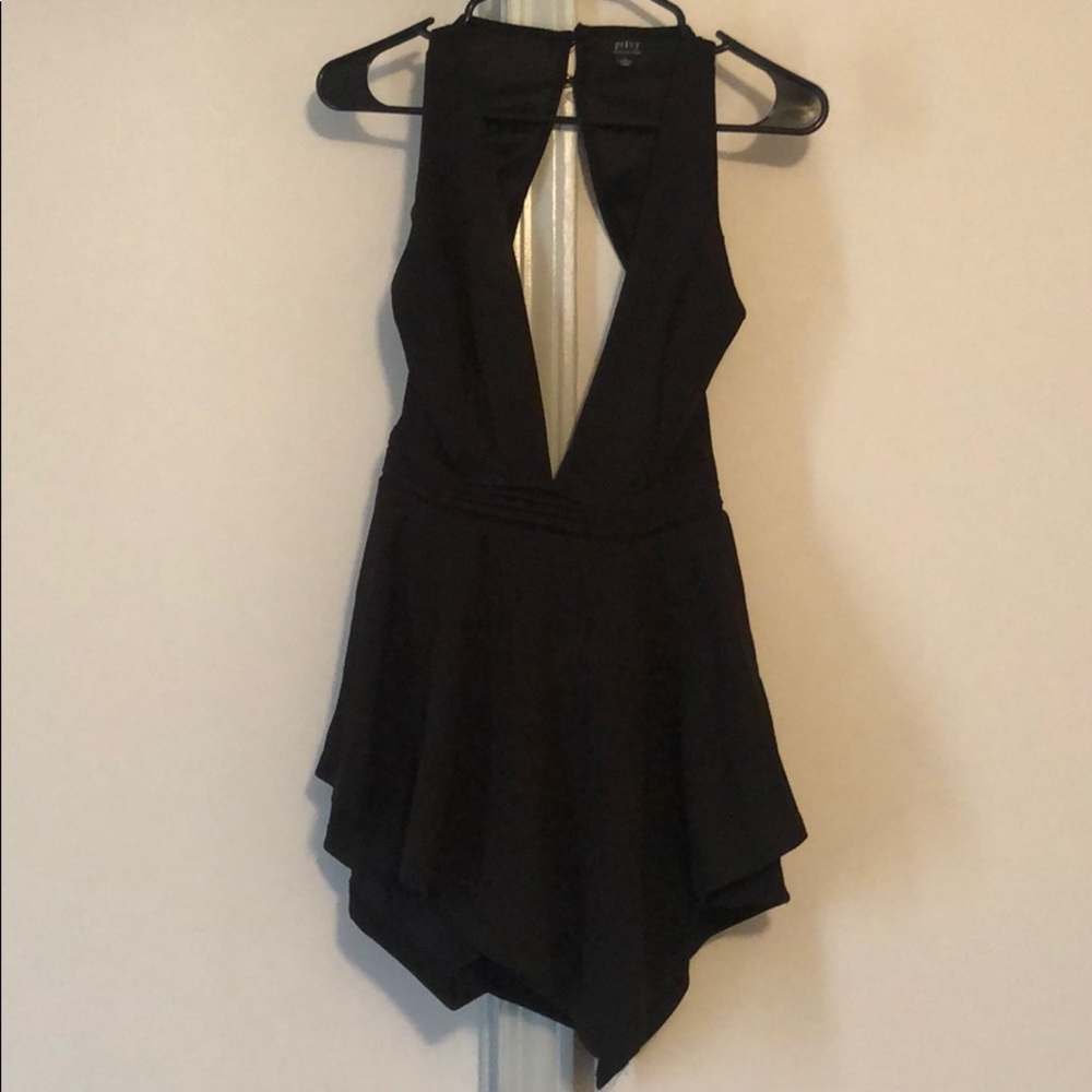 Low cut asymmetrical black romper